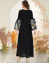 Elegant Black Lace with Contrasting Color Stitching and Lantern Sleeves