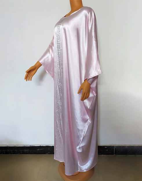 Embrace the Fusion: Vintage Silk Beaded Abaya Maxi in Dazzling African Design