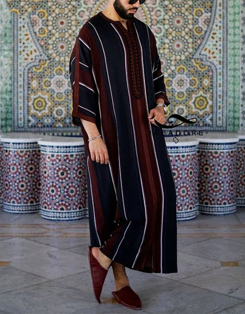 Men Abaya Arabic Islamic Clothing Loose Shirt Jubba Thobe Ethnic Print