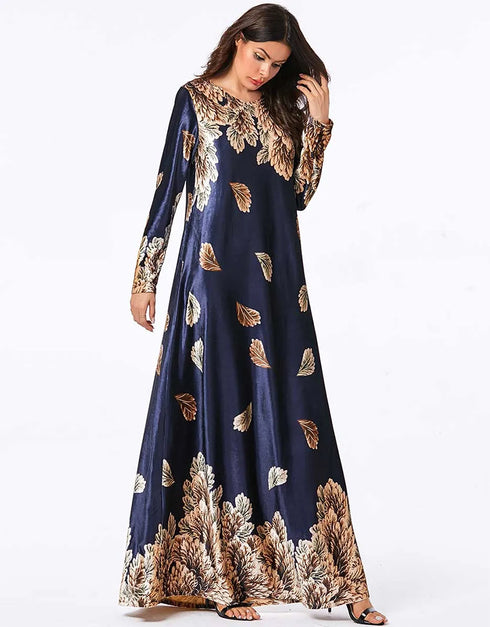 Sun-Kissed Velvet: A Casual Abaya Embraced by Golden Vines