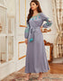 Elegant Gray Abaya Dress: Tassel Embroidered Round Neck with Slim-Fit Lace-Up Long Skirt