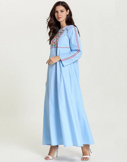 Muslim Dress Women's Autumn Floral Embroidery Casual Dubai Abaya