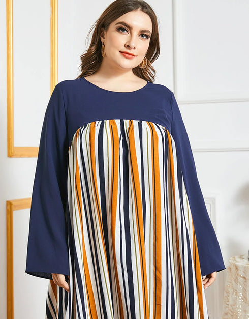 Modern Modesty: Round Neck Abaya with Playful Stripes