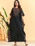 Embrace Bohemian Breezes: Embroidered Batwing Abaya with Flowing Pleated Skirt