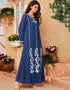 Modest Light Blue Abaya with Round Neck, Long Sleeves, and Embroidery