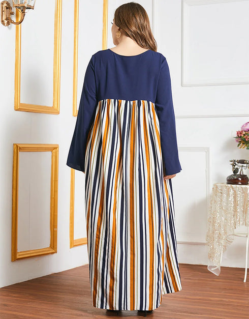 Modern Modesty: Round Neck Abaya with Playful Stripes