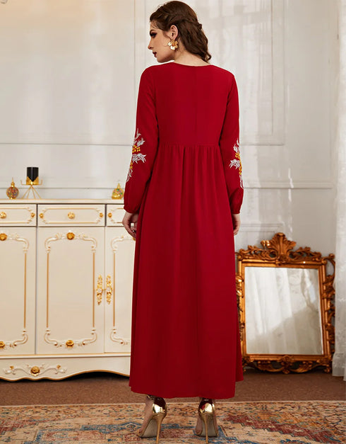 Striped Long Skirt Abaya with Embroidery Flair