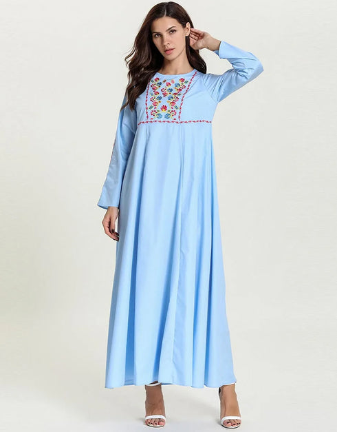 Muslim Dress Women's Autumn Floral Embroidery Casual Dubai Abaya
