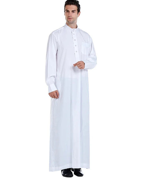 Men's Long Sleeves Crew Neck Islamic Solid Color Thobe