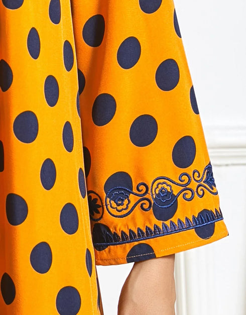 Whispers of Sun on Saffron: An Ethnically Embroidered Abaya for Casual Comfort