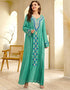Flowing Green Abaya with Ethnic Embroidery and Round Neck