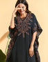Embrace Bohemian Breezes: Embroidered Batwing Abaya with Flowing Pleated Skirt