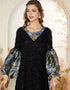 Elegant Black Lace with Contrasting Color Stitching and Lantern Sleeves