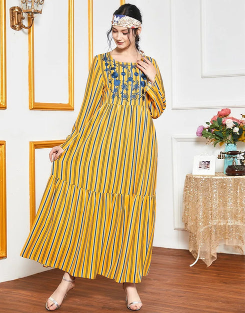 Elegant Abaya: Stripes and Embroidery in Dubai Style