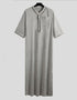 Men's Solid Button Thobe with Middle Shirt and Stand Collar