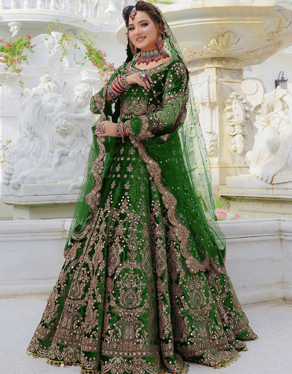 Trendy Green Velvet Designer Party Wear Readymade Salwar Suit With Green Velvet