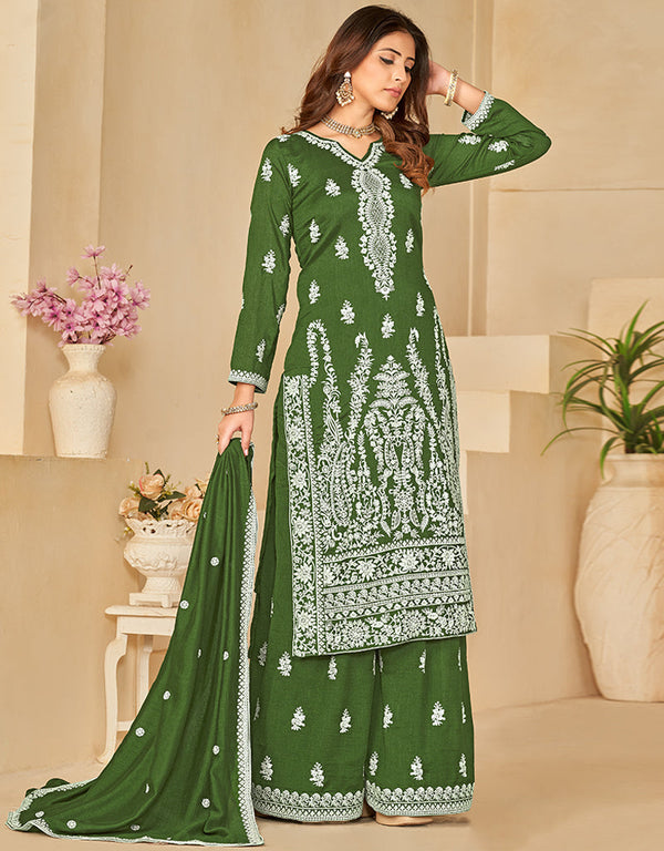 stylish camo green art silk designer party wear salwar suit with camo green art silk df-25-10251 Front View