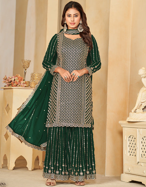 sophisticated phthalo green faux georgette heavy designer wedding wear salwar suit with phthalo green faux georgette df-28-10281 Close-up View