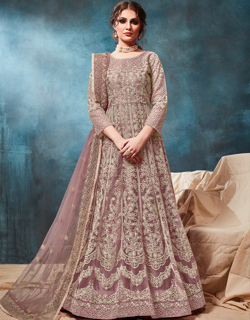 Mauve Soft Net Anarkali Anarkali