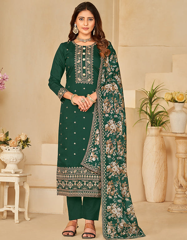 sleek everglade roman silk designer traditional party wear salwar suit with everglade santool df-173-7301 Front View