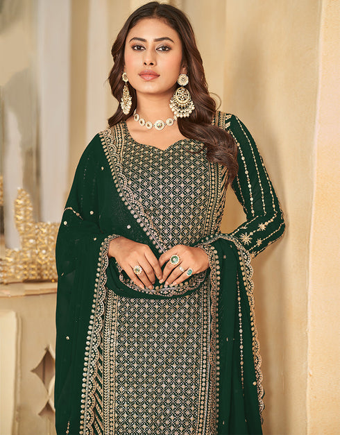 sophisticated phthalo green faux georgette heavy designer wedding wear salwar suit with phthalo green faux georgette df-28-10281 Front View