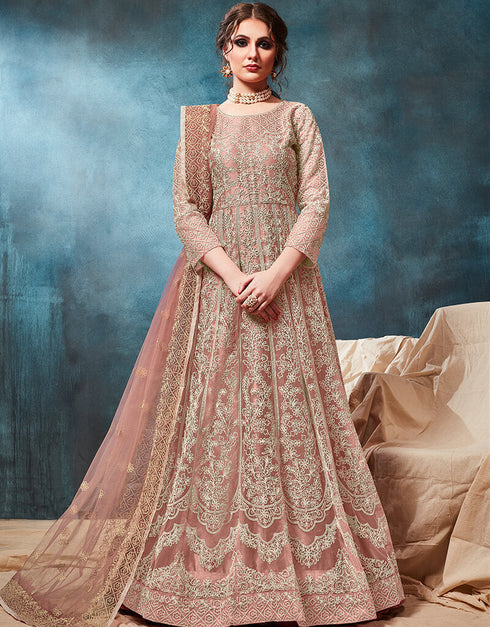 Light Peach Soft Net Anarkali Anarkali