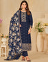 sophisticated dark blue roman silk designer traditional party wear salwar suit with dark blue santool df-175-7303 Back View