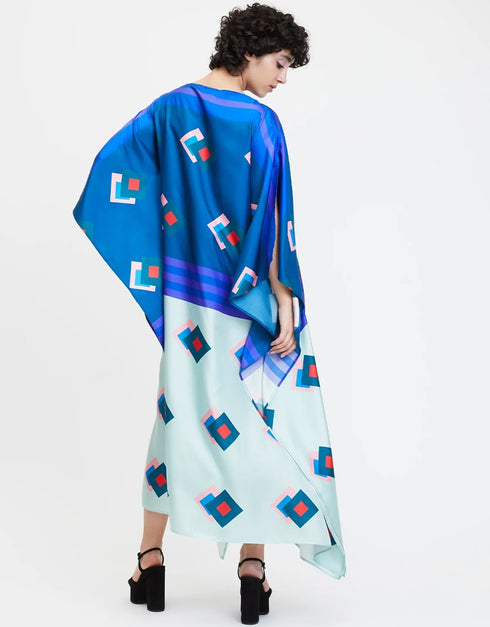 Blue Soft Satin Silk Kaftan