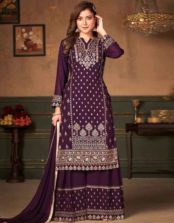 Purple Faux Georgette Sharara Suit