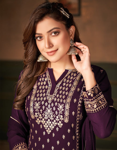Purple Faux Georgette Sharara Suit Back View