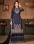 Blue Faux Georgette Sharara Suit Closure View