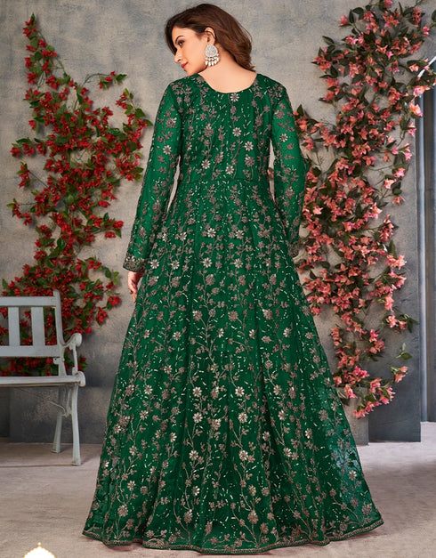 Green Net Anarkali Anarkali Back View