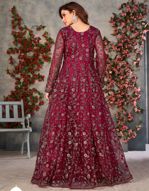Wine Net Anarkali Anarkali Back View