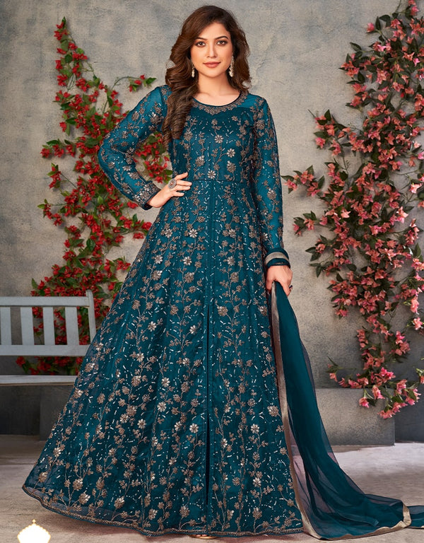 Teal Net Anarkali Anarkali