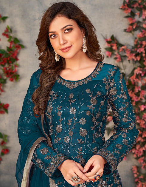 Teal Net Anarkali Anarkali Salwar Kameez