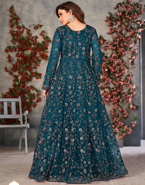 Teal Net Anarkali Anarkali Back View