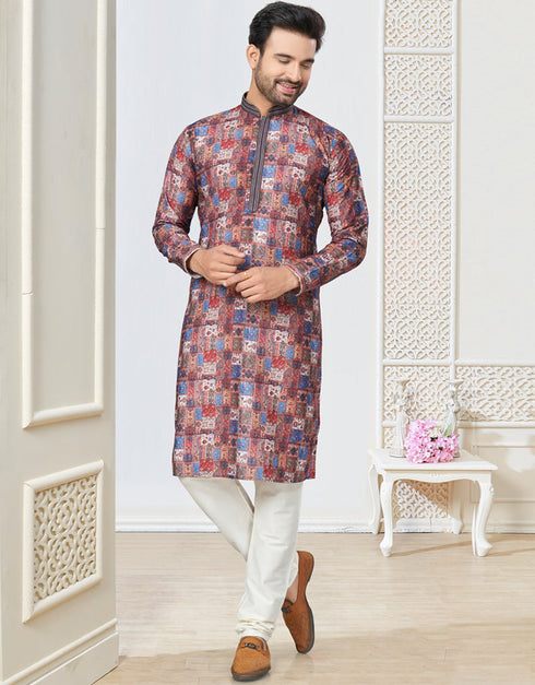 Readymade Kurta Payjama Wedding collection Grey Pink Kurta Cotton ethnic butti Payjama Front View