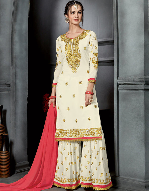Off Waite Faux Georgette Sharara Salwar Suit