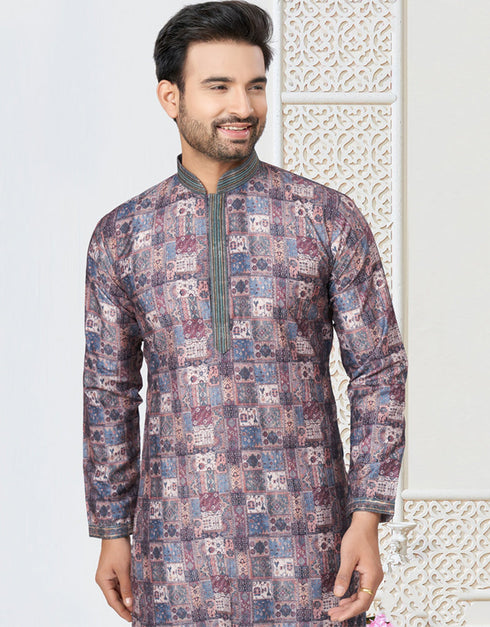 Readymade Kurta Payjama Wedding collection Metallic Blue Kurta Cotton ethnic butti Payjama Close-up View