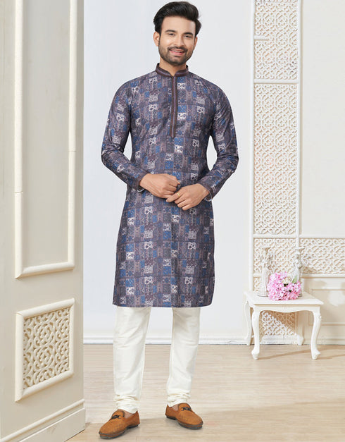 Readymade Kurta Payjama Wedding collection Faded Blue Kurta Cotton ethnic butti Payjama Front View