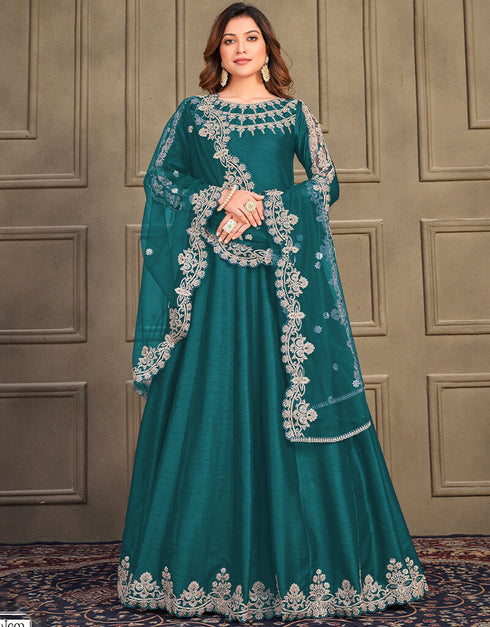 Rama Green Art Silk Anarkali Suit