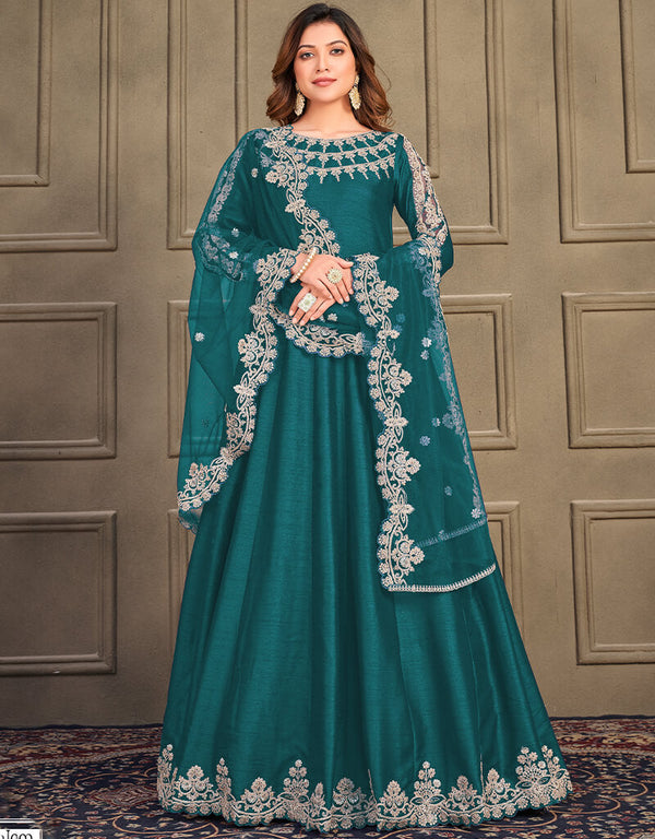 Rama Green Art Silk Anarkali Suit