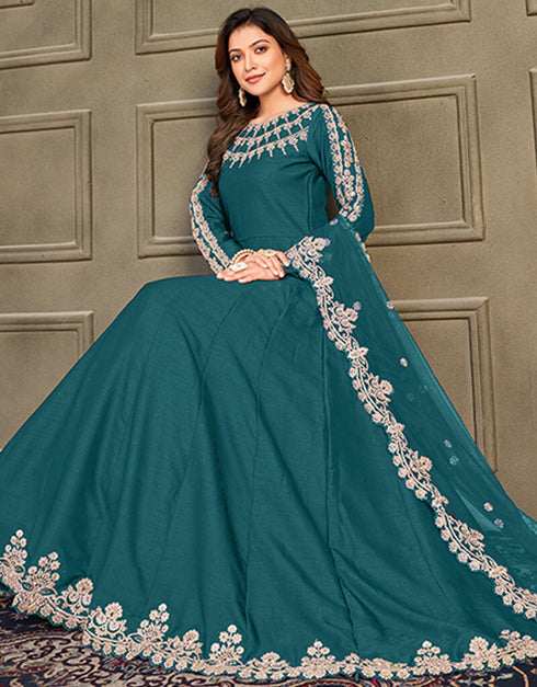 Rama Green Art Silk Anarkali Suit Closure View
