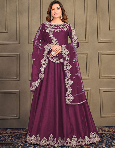 Wine Art Silk Anarkali Suit