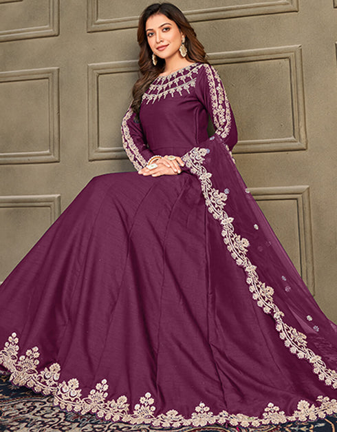 Wine Art Silk Anarkali Suit Closure View