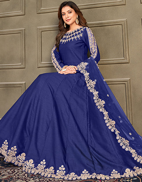 Blue Art Silk Anarkali Suit Closure View