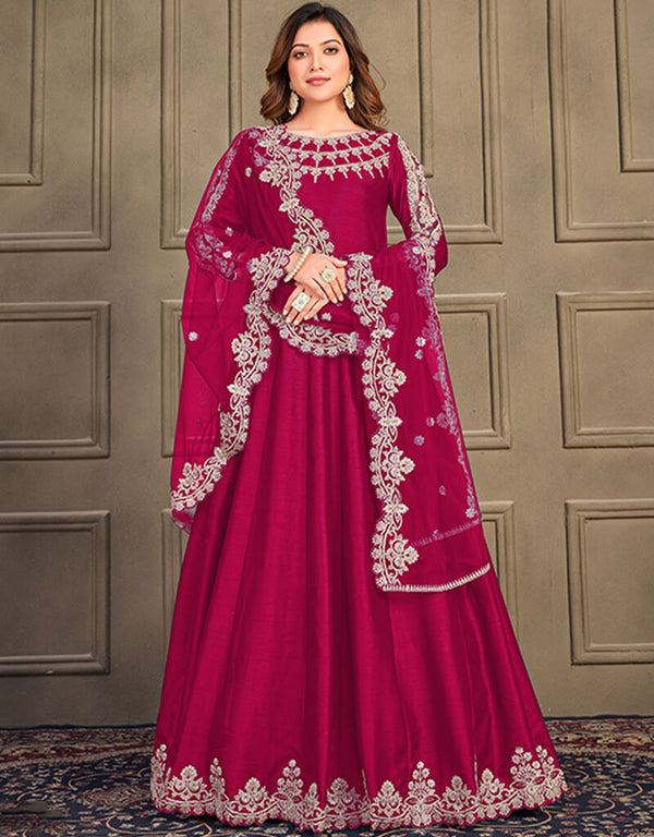 Maroon Art Silk Anarkali Suit