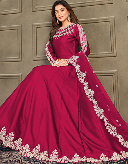 Maroon Art Silk Anarkali Suit Closure View