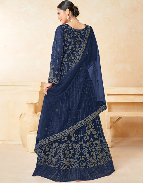 Blue Net Anarkali Suit Salwar Kameez