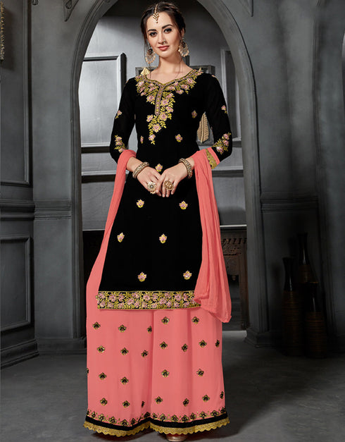 Black Faux Georgette Palazzo Salwar Suit
